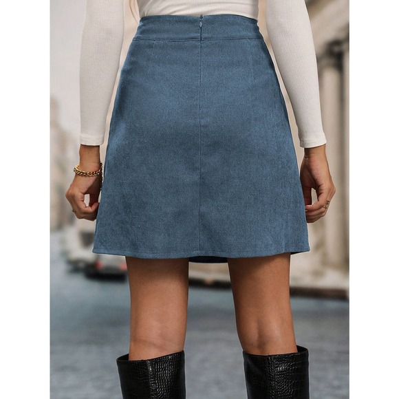 Minimalist High Waist Split Hem Corduroy mini Skirt - Picture 6 of 12